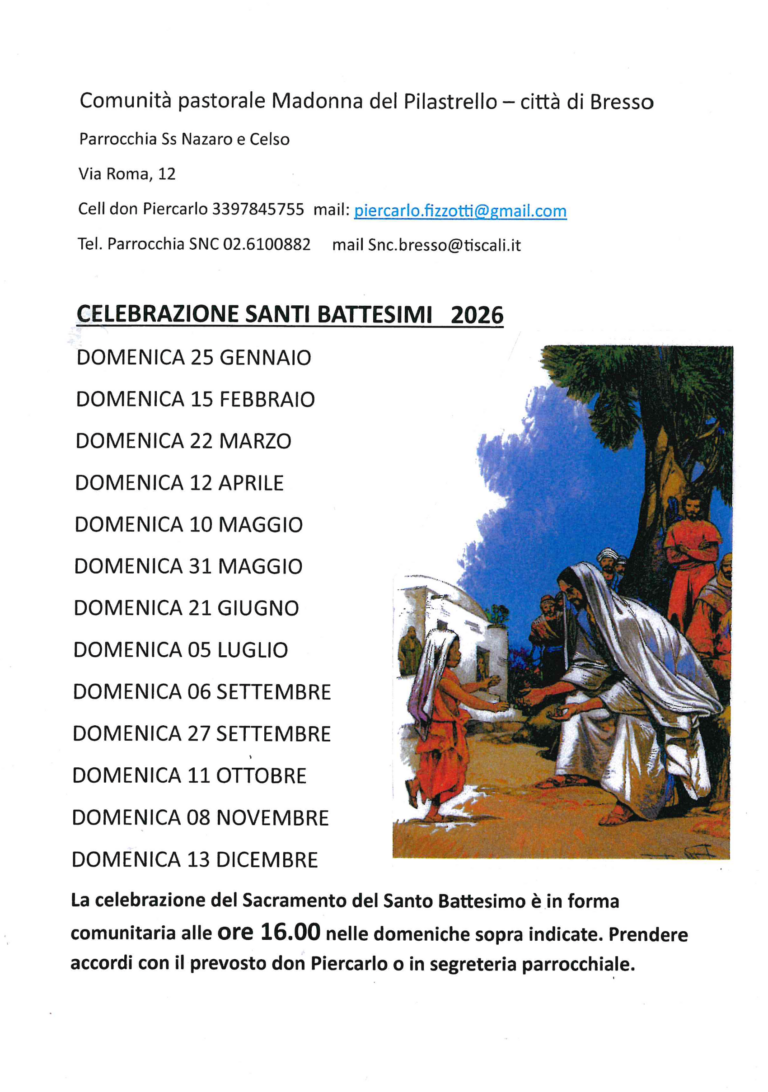 celebrazione battesimi 2026